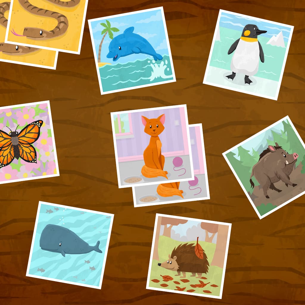 Memória Pares de Animais - Jogo Combinação e Concentração para Crianças Pequenas