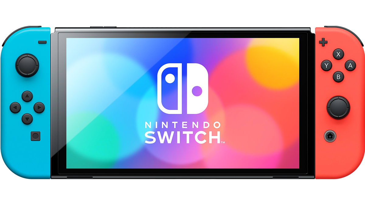 Nintendo switch oled neon blue neon red sprednji pogled s 7-palčnim oled zaslonom