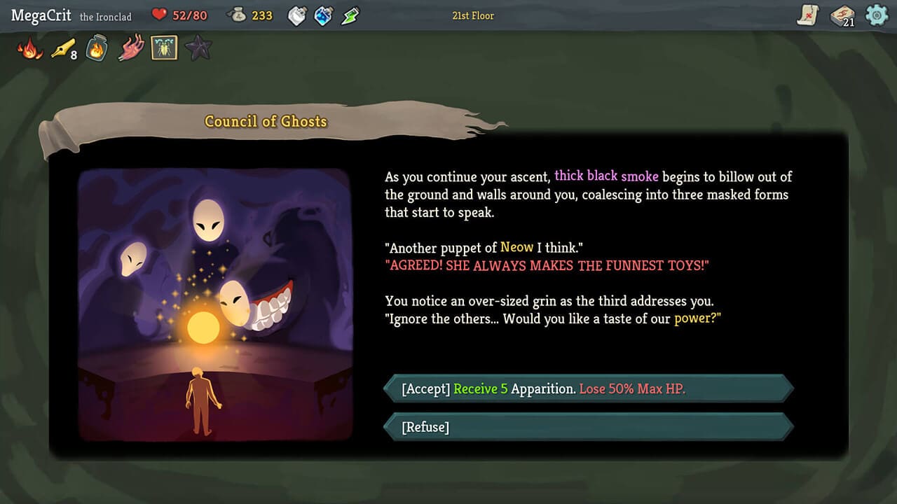Council of Ghosts event in Slay the Spire with reward and maximum health cost