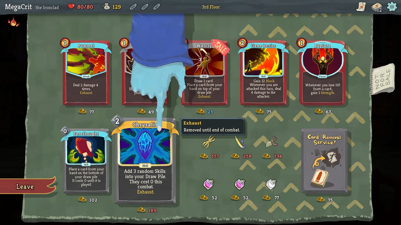 Slay the Spire shop with cards potions relics and card removal
