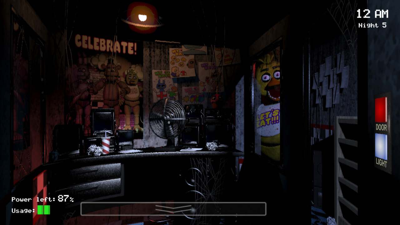 Security office view with door and light controls in Five Nights at Freddy's
