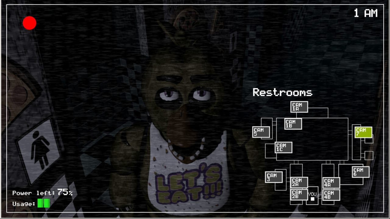 Surveillance camera UI and room map in Five Nights at Freddy's