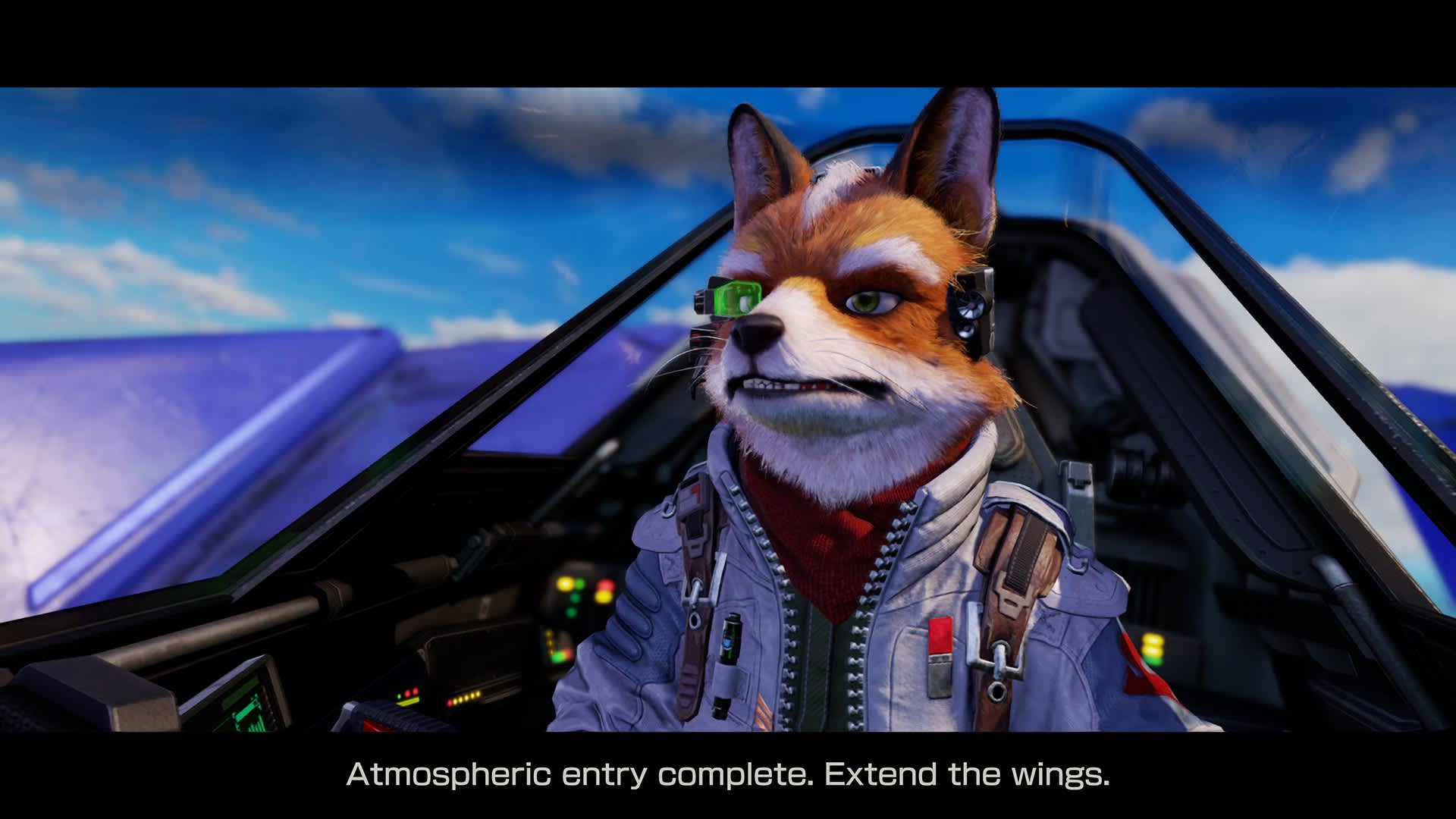 Fox McCloud in the Arwing cockpit in Star Fox