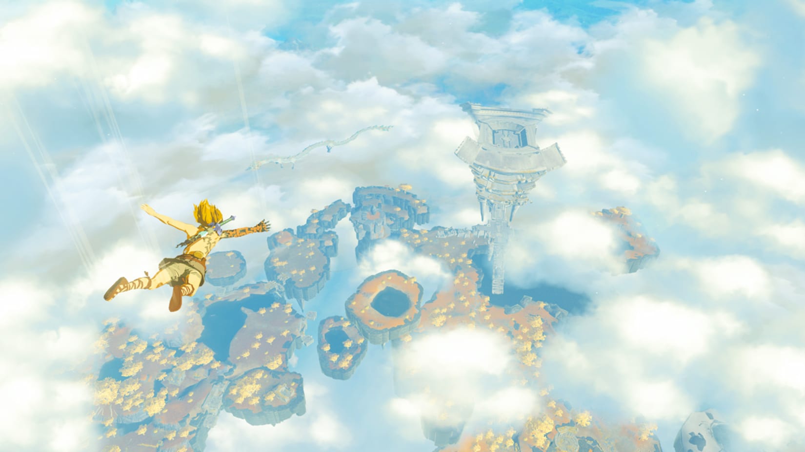 Link falls from the sky.