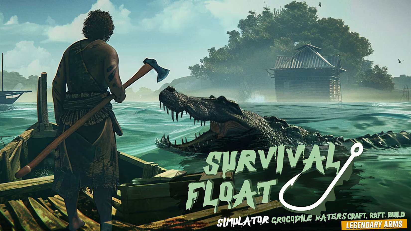 Capa de Survival Float Simulator - Crocodile Waters Craft, Raft, Build: Legendary Arms