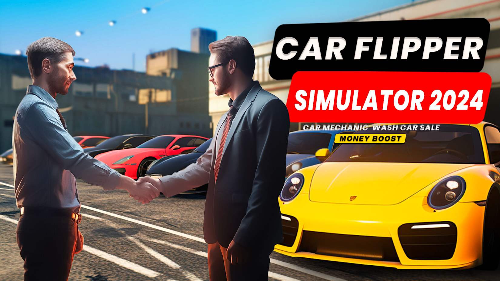 Capa de Car Flipper Simulator 2024 - Car Mechanic, Wash, Car Sale: Money Boost