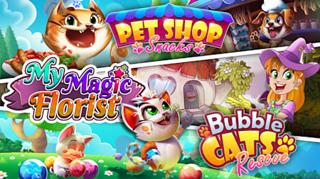 Family Games Bundle: My Magic Florist + Pet Shop Snacks + Bubble Cats Rescue