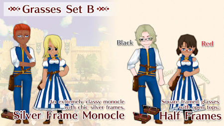 Glasses Set B ( Silver Frame Monocle, Black and Red Half Frames )