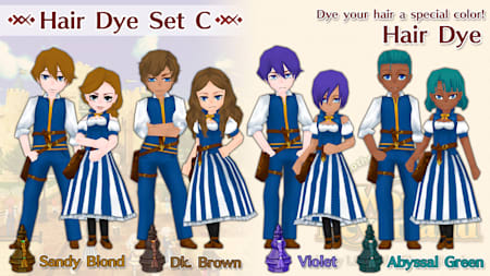 Hair Dye Set C (Sandy Blond, Dk. Brown, Violet, Abyssal Green)