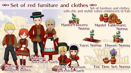 Set of red furniture and clothes