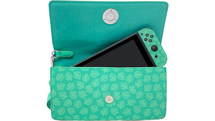 ACNH Switch Sling Bag Teal Leaves Hardware Nintendo