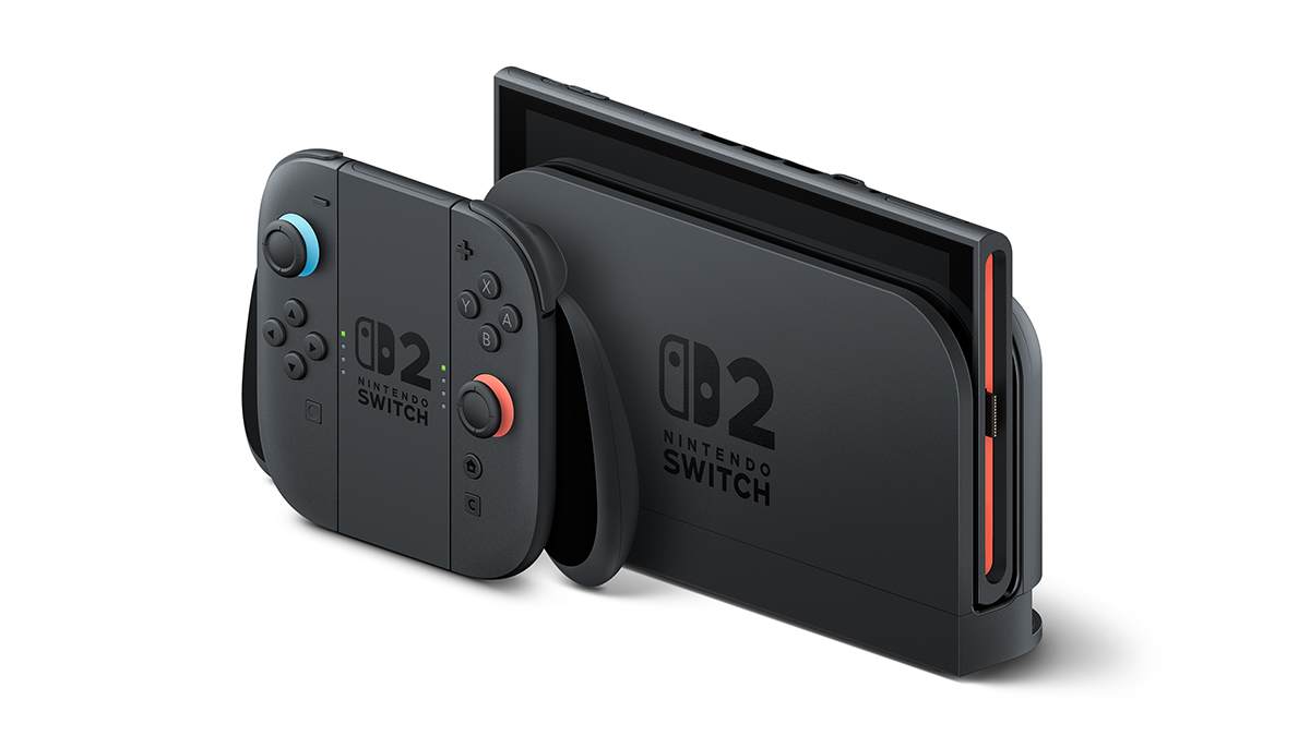 Nintendo Switch 2 in its dock with Joy-Con 2 on the grip for TV mode testing