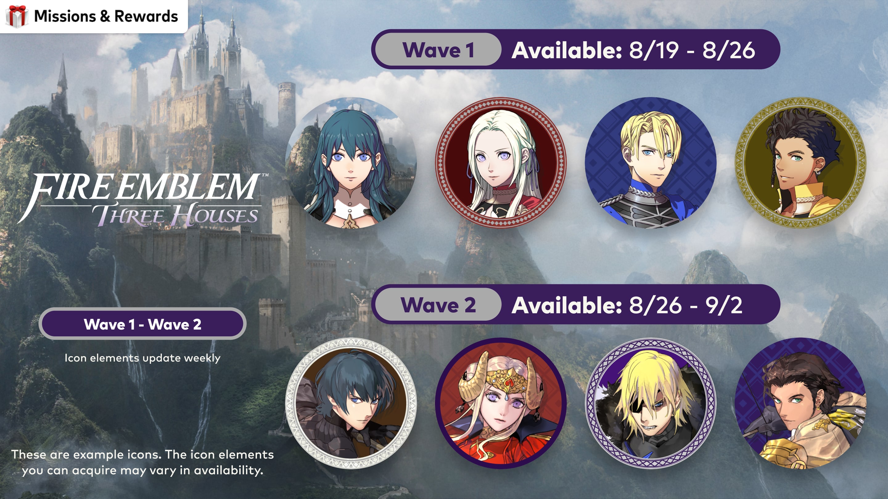 Icon elements inspired by the Fire Emblem™: Three Houses game are here for