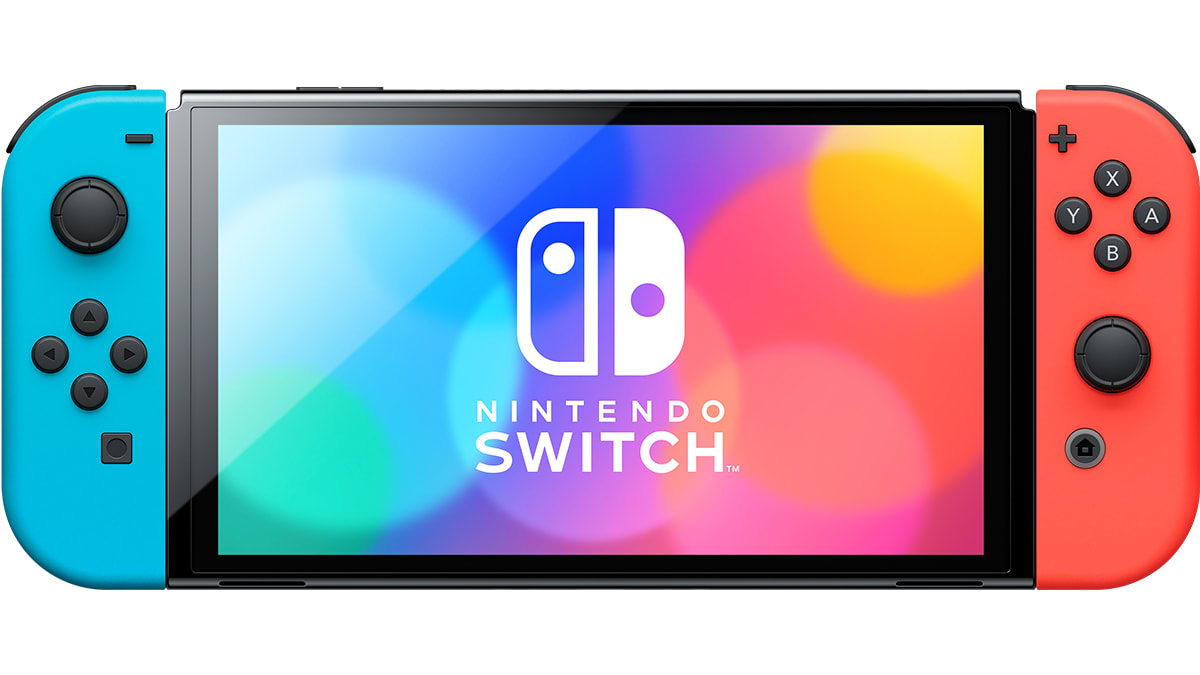 Nintendo Switch com Joy-Con azul neon e vermelho neon 2