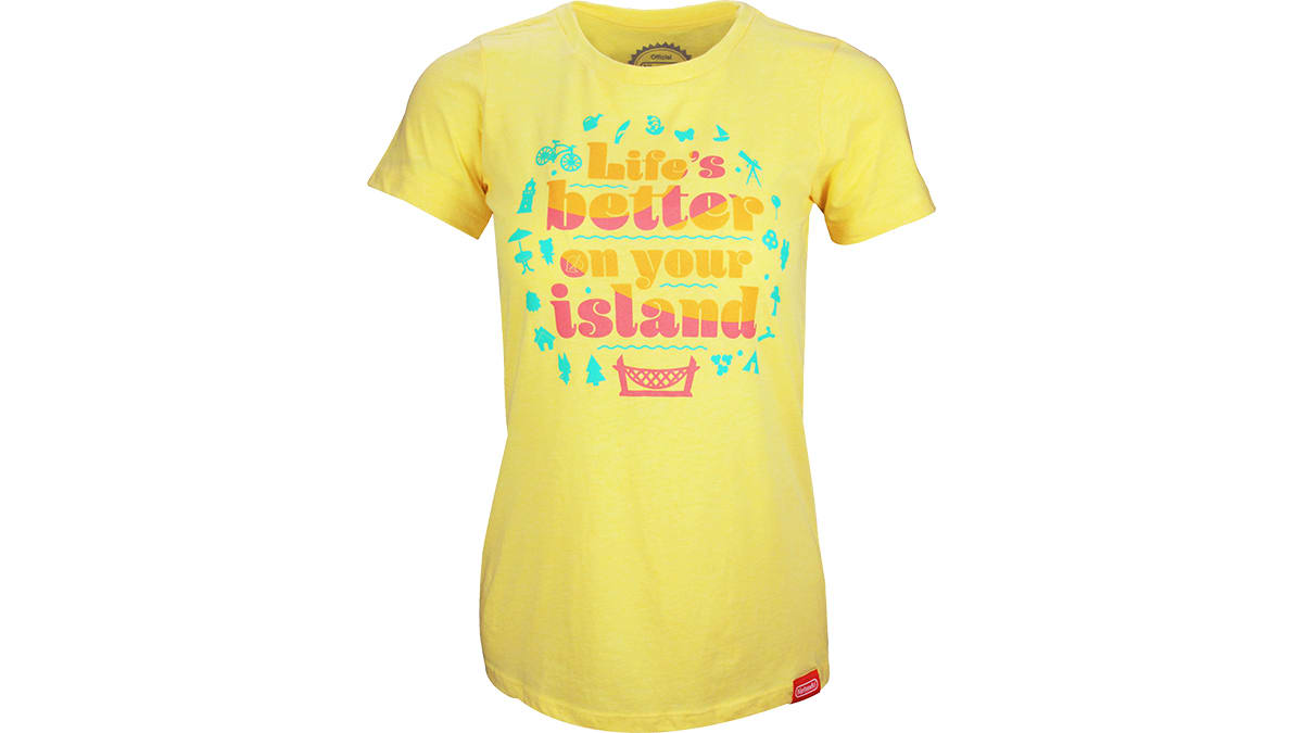Animal Crossing Island Slogan T-shirt - Yellow (Women's Cut) 1