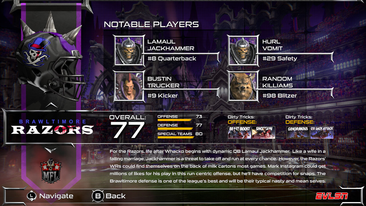 Mutant Football League: Dynasty Edition: Brawltimore Razors — скриншот 1