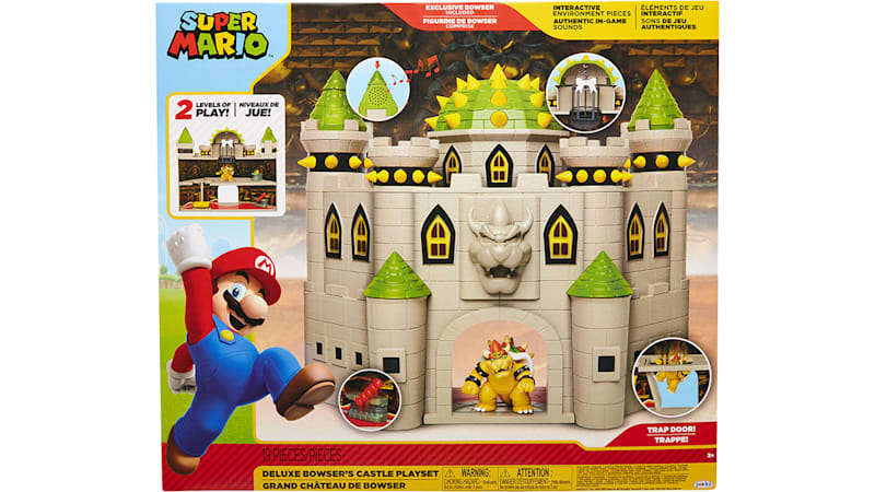  SUPER MARIO Nintendo Super Mario Deluxe Bowser Battle Playset  with Lights and Sounds, 2.5 Inch Bowser Action Figure Included : Video Games