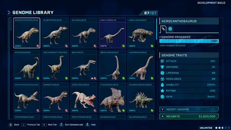 All the dinosaurs found in Jurassic World: The Game