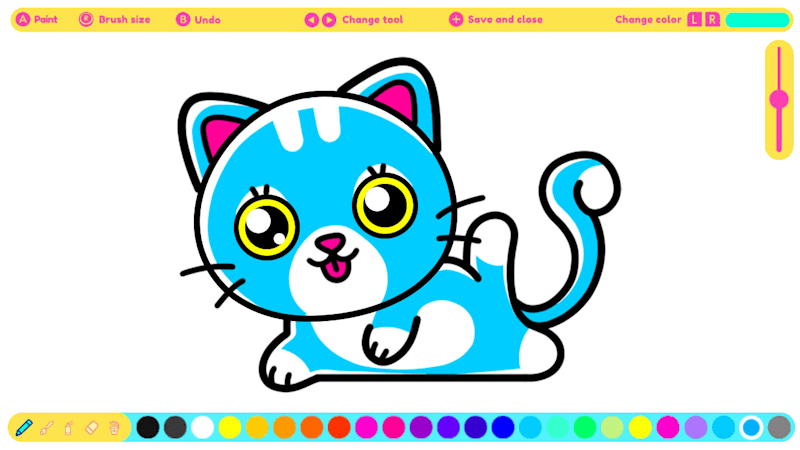 Drawing and Paint Cute Cartoon Cat. Educational Game for Kids