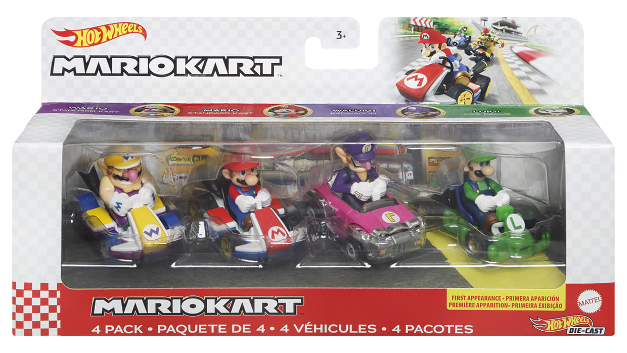 Hot Wheels Mario Kart™ 4-Pack - Wario™, Mario™, Waluigi™, and Luigi™ 1