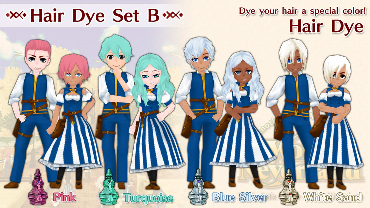 Hair Dye Set B (Pink, Turquoise, Blue Silver, White Sand) 1
