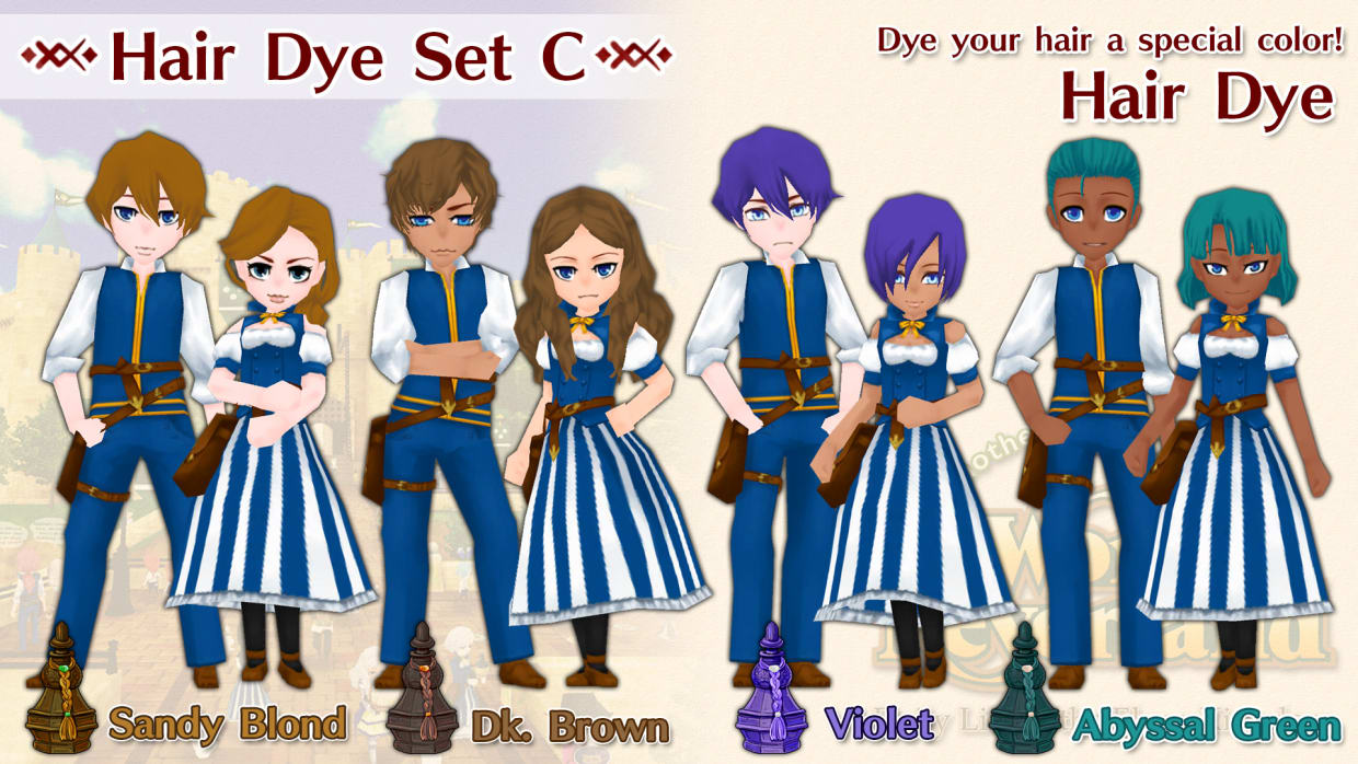 Hair Dye Set C (Sandy Blond, Dk. Brown, Violet, Abyssal Green) 1