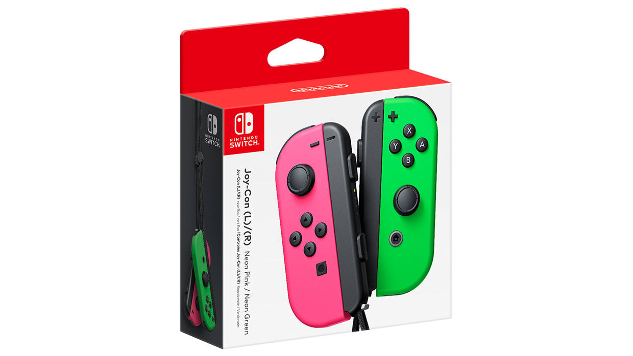 Controles Joy-Con rosa neon e verde neon 1