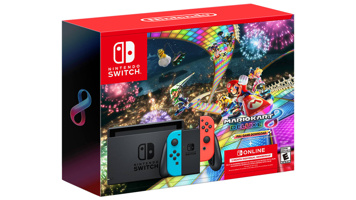 Nintendo Switch Neon Blue/Neon Red Joy-Con + Mario Kart 8 Deluxe (Full Game  Download) + 3 Month Nintendo Switch Online Individual Membership