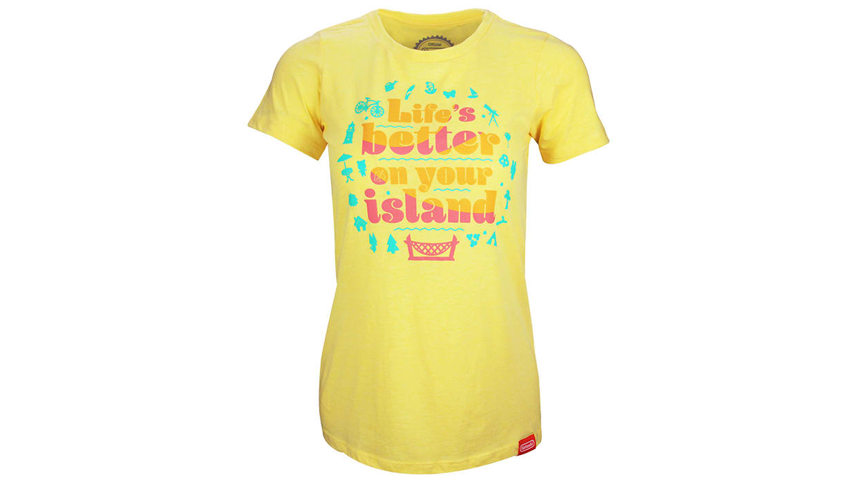 Animal Crossing Island Slogan T-shirt - Yellow (Women's Cut) 1