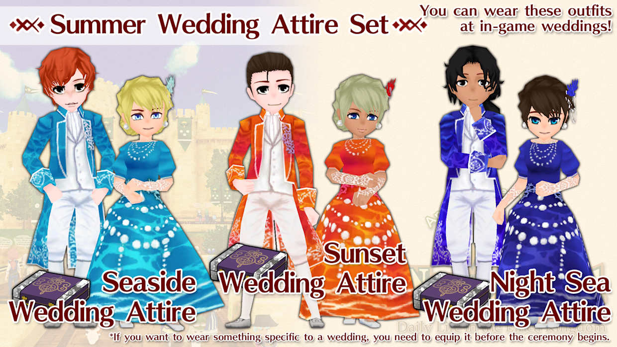 Summer Wedding Attire Set (Seaside, Sunset beach, Night Sea) 1