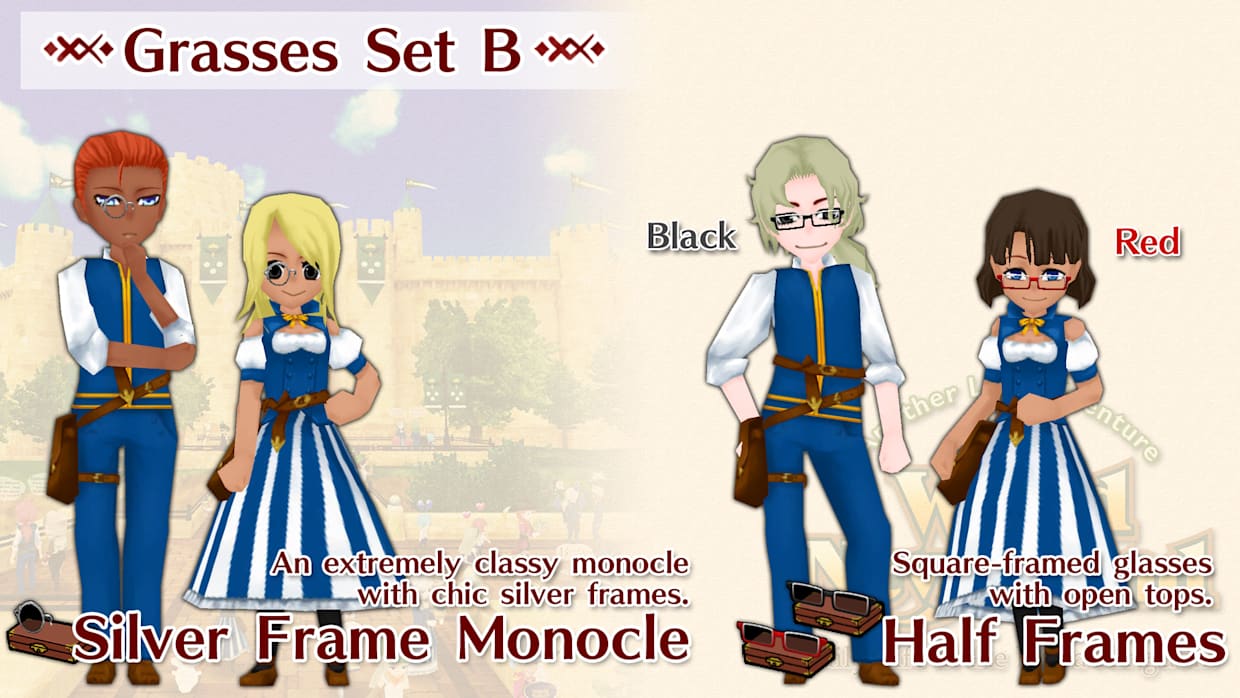 Glasses Set B ( Silver Frame Monocle, Black and Red Half Frames ) 1