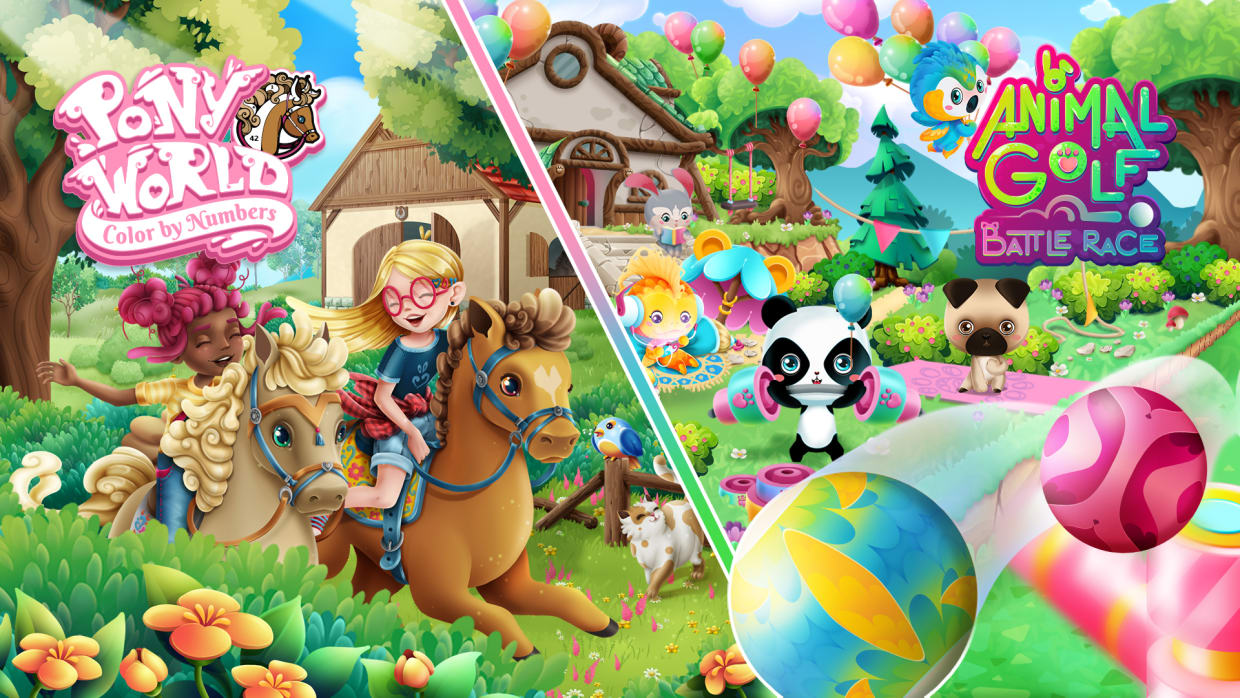 Pony World - Color by Numbers & Animal Golf - Battle Race Bundle 1