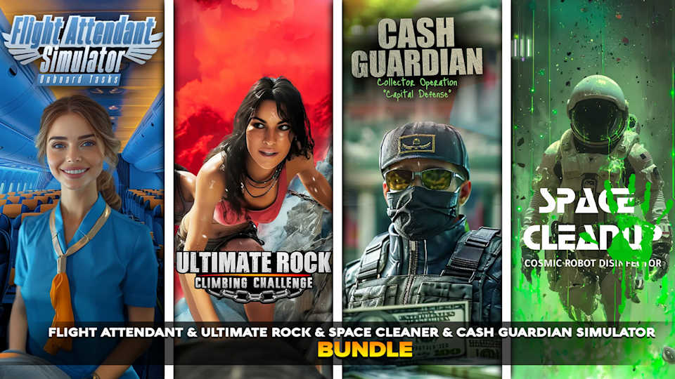 Flight Attendant & Ultimate Rock & Space Cleaner & Cash Guardian Simulator & Bundle