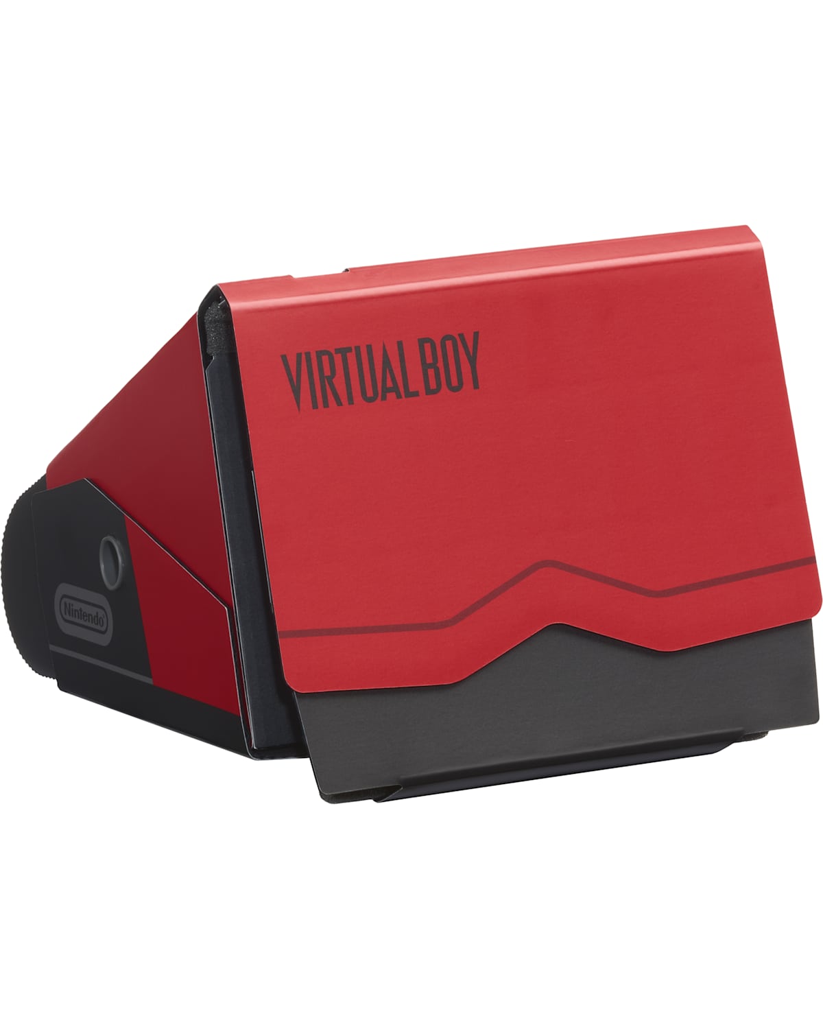 Nintendo’s red Virtual Boy cardboard accessory for Nintendo Switch, shown from the front at an angle