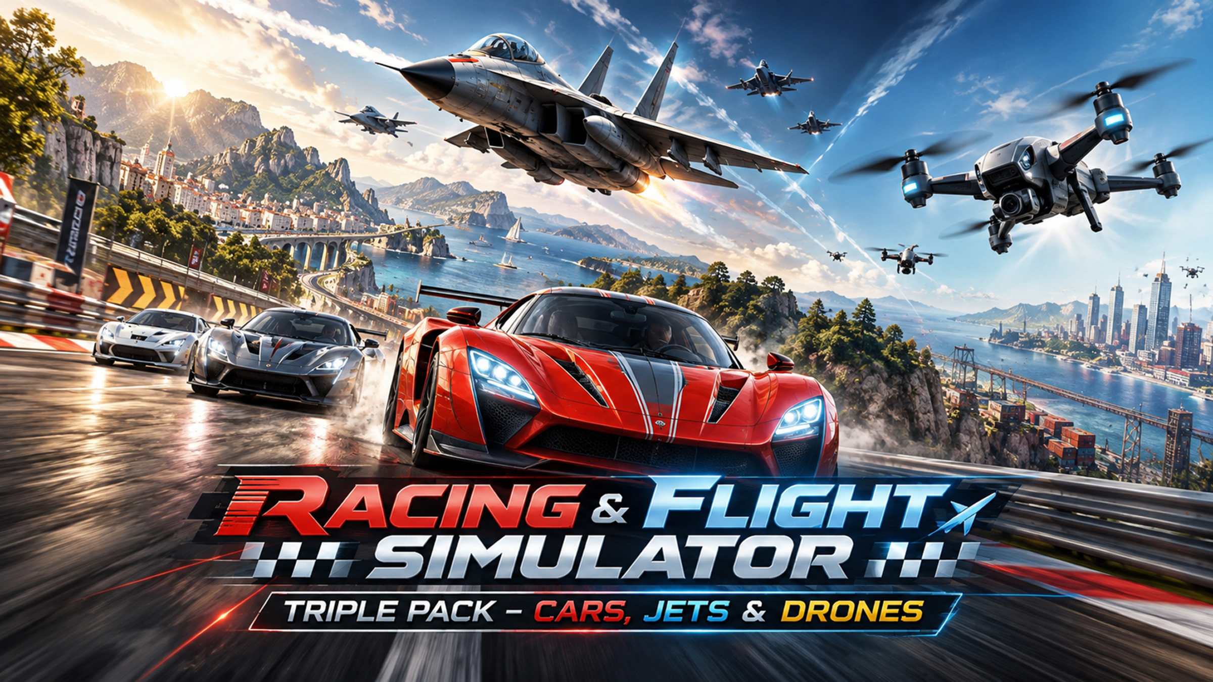 Racing & Flight Simulator Triple Pack – Cars, Jets & Drones for ...