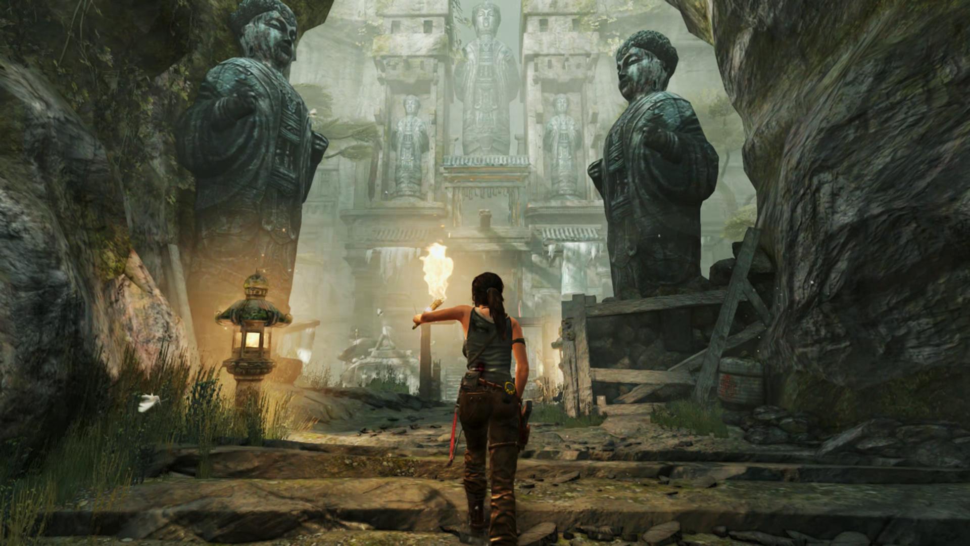 Official Tomb Raider Definitive Edition screenshot showing Lara Croft exploring