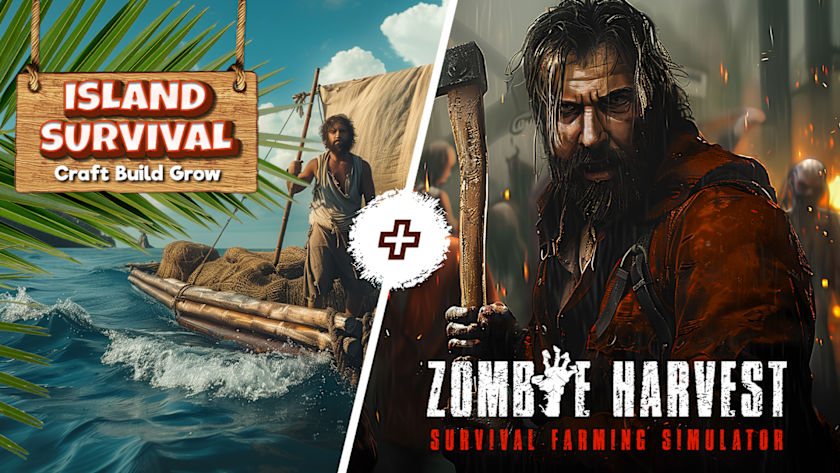 Island Survival: Craft, Build, Grow & Zombie Harvest: Survival Farming Simulator Bundle Collection
