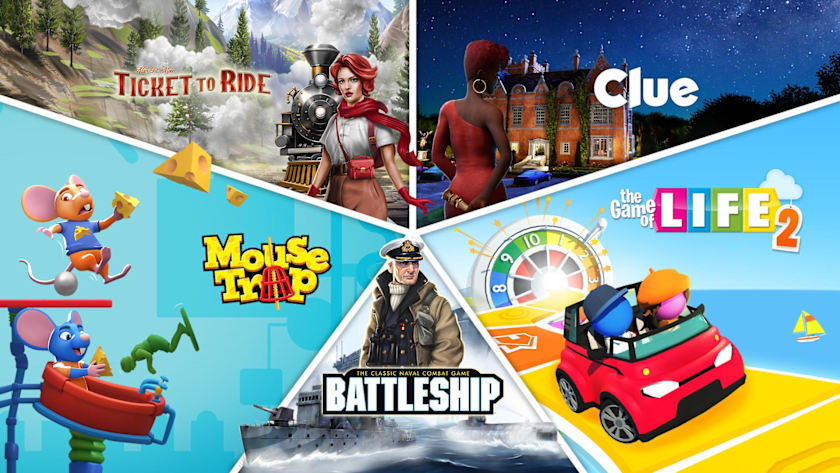 Classic Board Game Bundle - Ticket to Ride, Clue, Mouse Trap, Battleship and The Game of Life 2