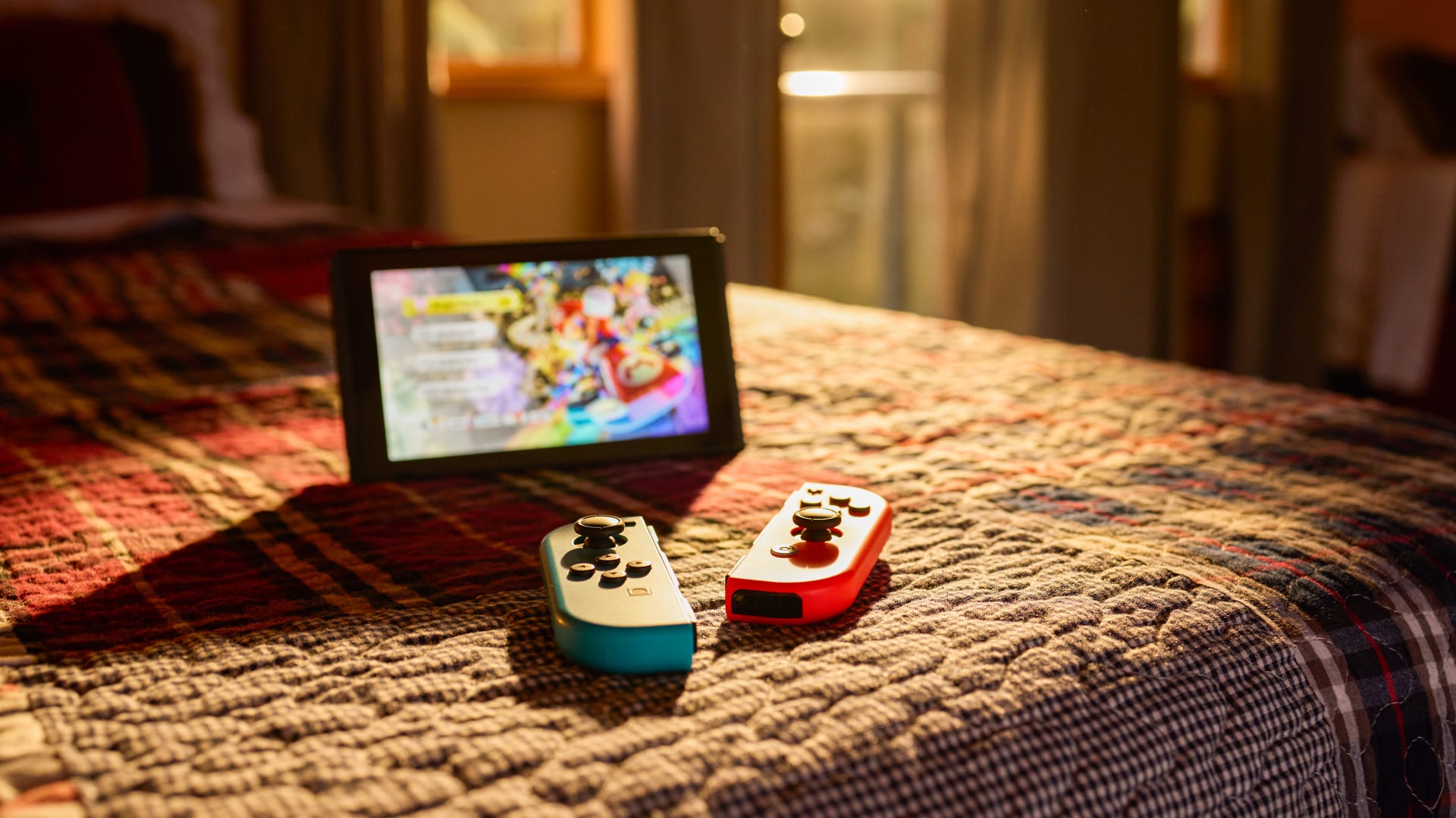 nintendo switch on bed