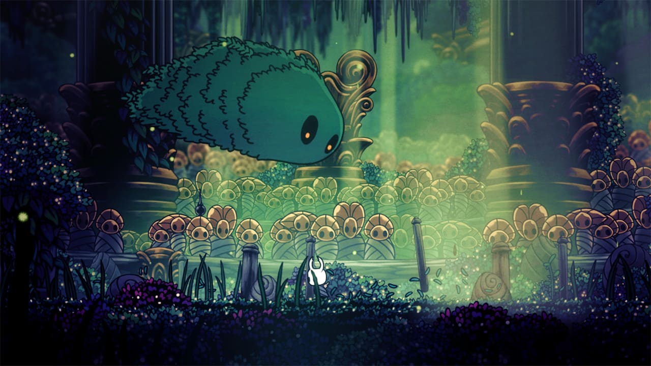Hollow knight nintendo. Королевские сады Hollow Knight. Голубое озеро Hollow Knight. Hollow Knight Джиджи. Hollow Knight улей гусеница.