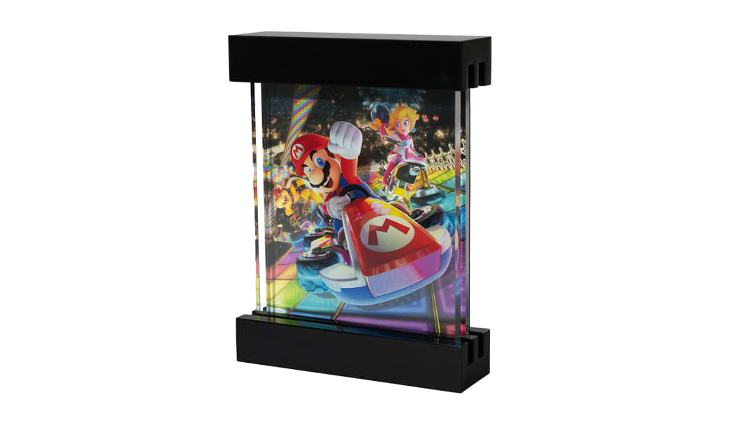 The Grand Prize trophy features a depiction of Mario and others riding on the Rainbow Road course.