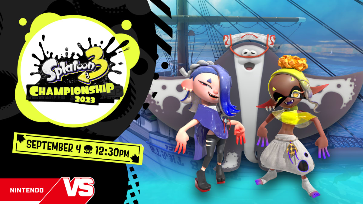 The characters Shiver, Big Man, and Frye from the Splatoon 3 game pose for the camera.