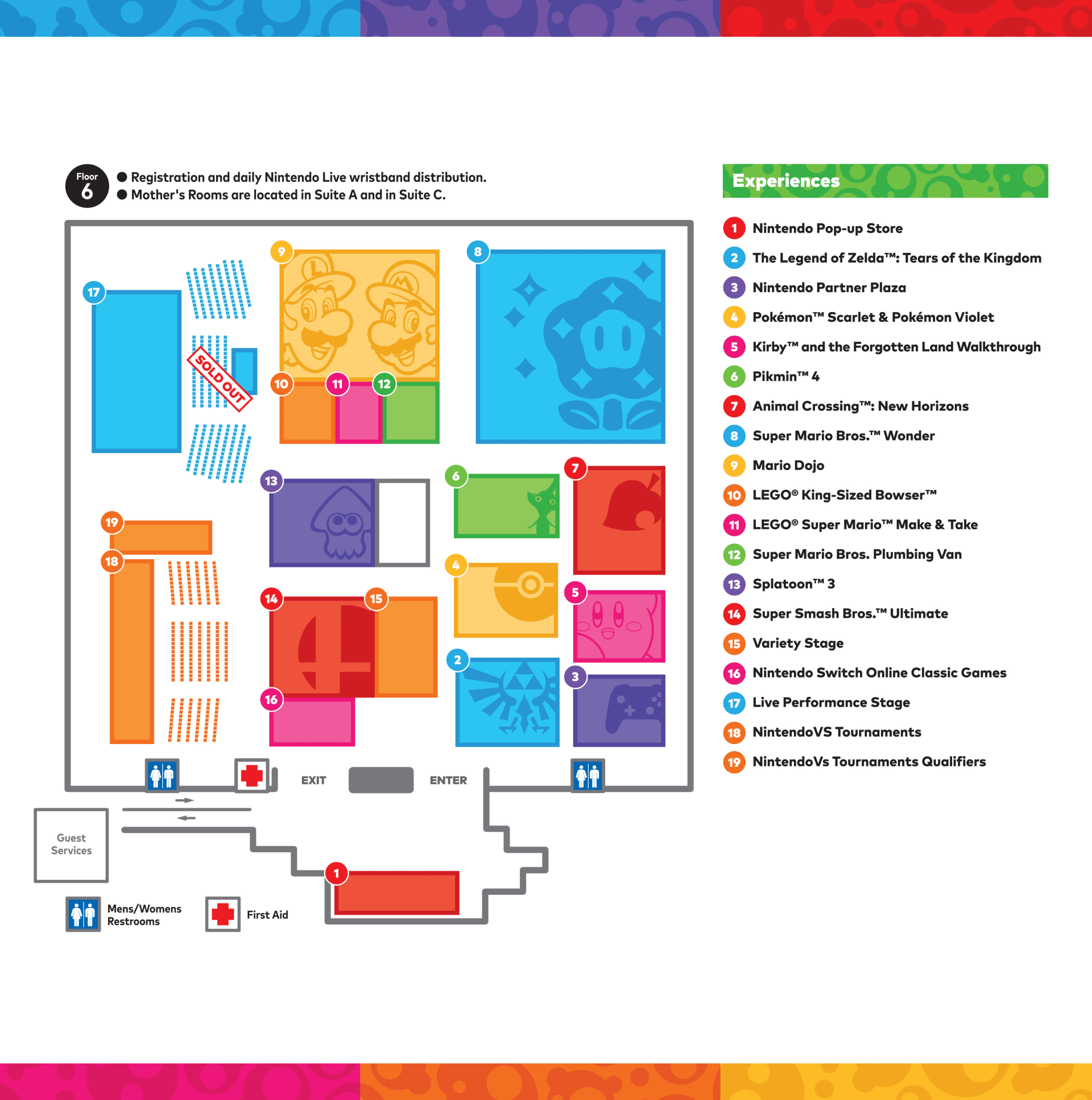 Event floor map of the Experience Zones at Nintendo Live 2023.