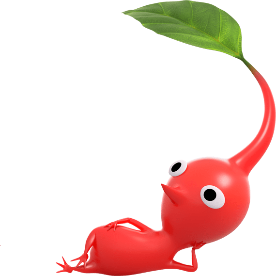 A Red Pikmin lays down on its side, looking very relaxed.