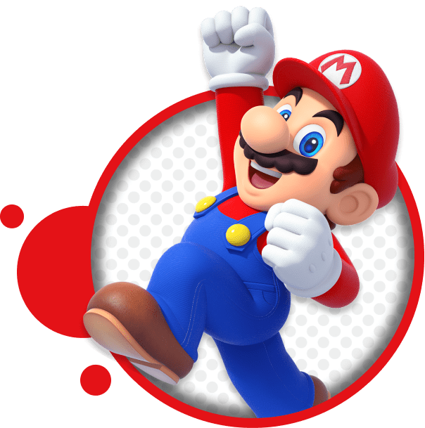 Mario jumps with his fist pumped into the air. Wahoo!