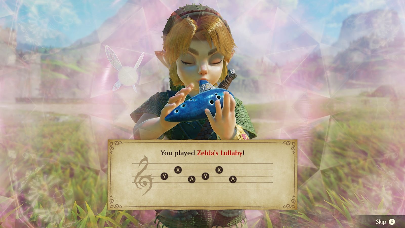 Official Ocarina of Time remake still: Young Link playing the Ocarina of Time (Nintendo)