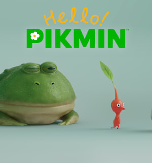 A Red Pikmin approaches a baseball. Behind it sits a frog-like creature sleepily opening one eye.
