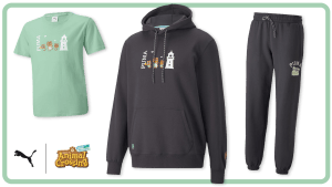 a collection of PUMA and Animal Crossing apparel