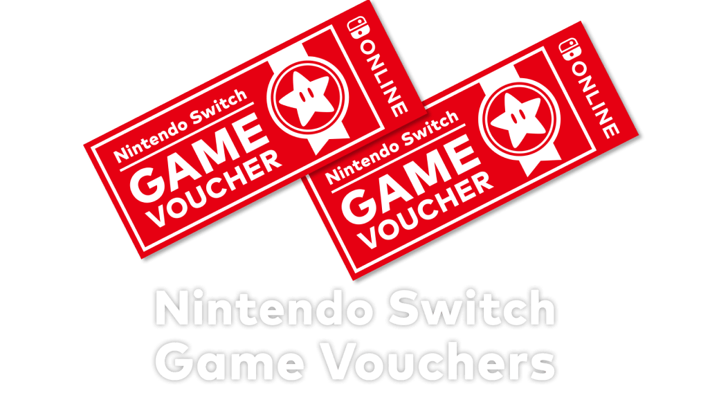 The logo for Nintendo Switch Online Game Vouchers resembles two paper tickets.