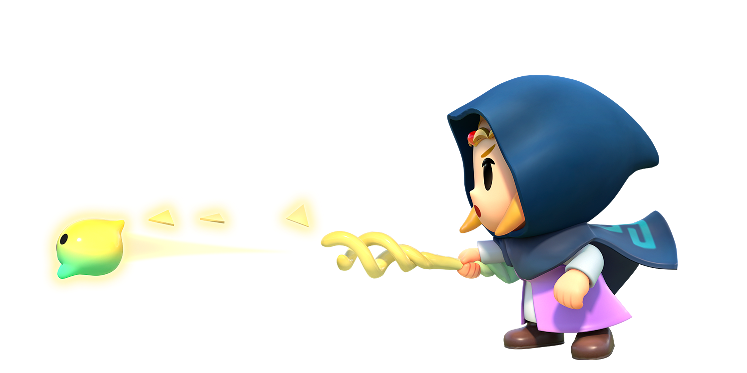 Zelda sends Tri forward with the Tri Rod. 